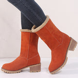 Warm Fur Lining Square Chunky Heel Suede Snow Boots for Women