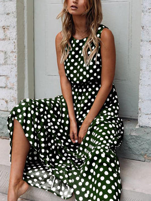 Round Neck  Polka Dots Casual Dresses