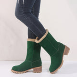 Warm Fur Lining Square Chunky Heel Suede Snow Boots for Women