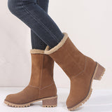 Warm Fur Lining Square Chunky Heel Suede Snow Boots for Women