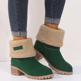 Warm Fur Lining Square Chunky Heel Suede Snow Boots for Women