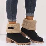 Warm Fur Lining Square Chunky Heel Suede Snow Boots for Women