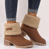 Warm Fur Lining Square Chunky Heel Suede Snow Boots for Women