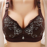 Women's Wireless Floral Embroidered Comfy Bras - Coffee
