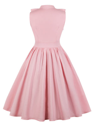 Pink 1950s Ruffle Trim Circle Dress