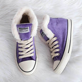 Womens Canvas Snow Sneakers Fur Lined Shoes