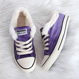 Womens Canvas Snow Sneakers Fur Lined Shoes