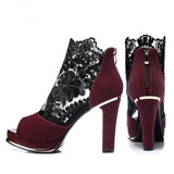 Women's High Quality Sexy Lace Dress High Heel Sandals Shoes