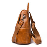 Soft Leather Solid Color Anti-theft Travel Backpack