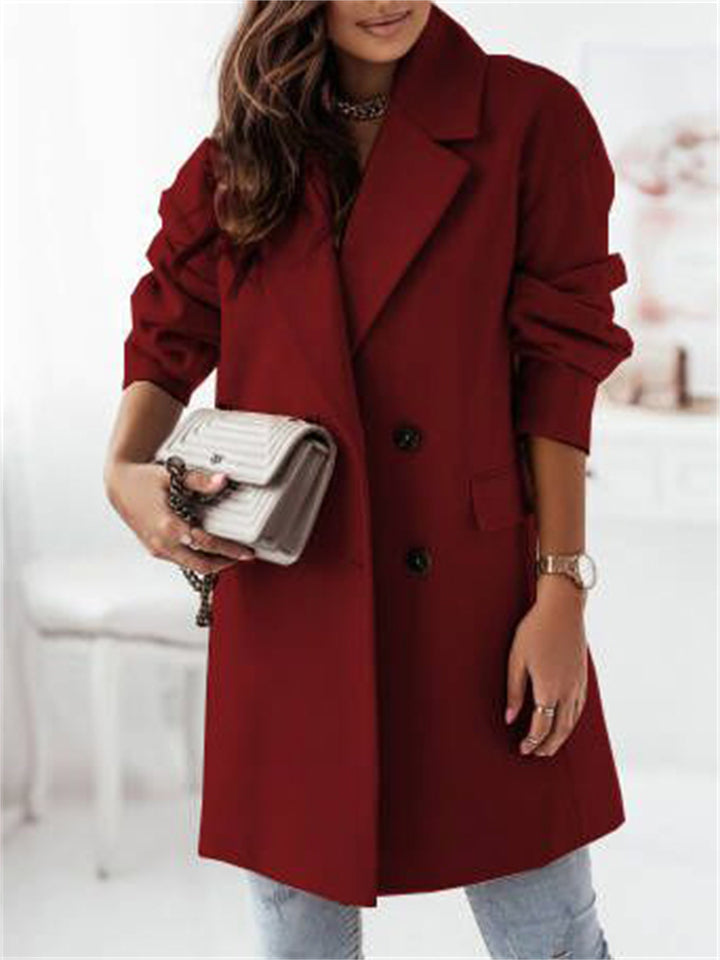 Women's Elegance Double-Breasted Suit Collar Coats
