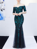 Gorgeous Off Shoulder Sequined Mermaid Dress for Evening Party