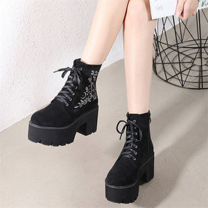 Fashion Thick-Soled Suede Leather Gothic Boots