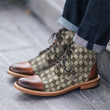 Stylish Texture Printed Hit Color Laced Mens Boots