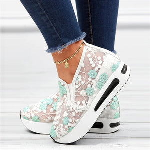 Floral Embroidery Breathable Mesh Sneakers for Women