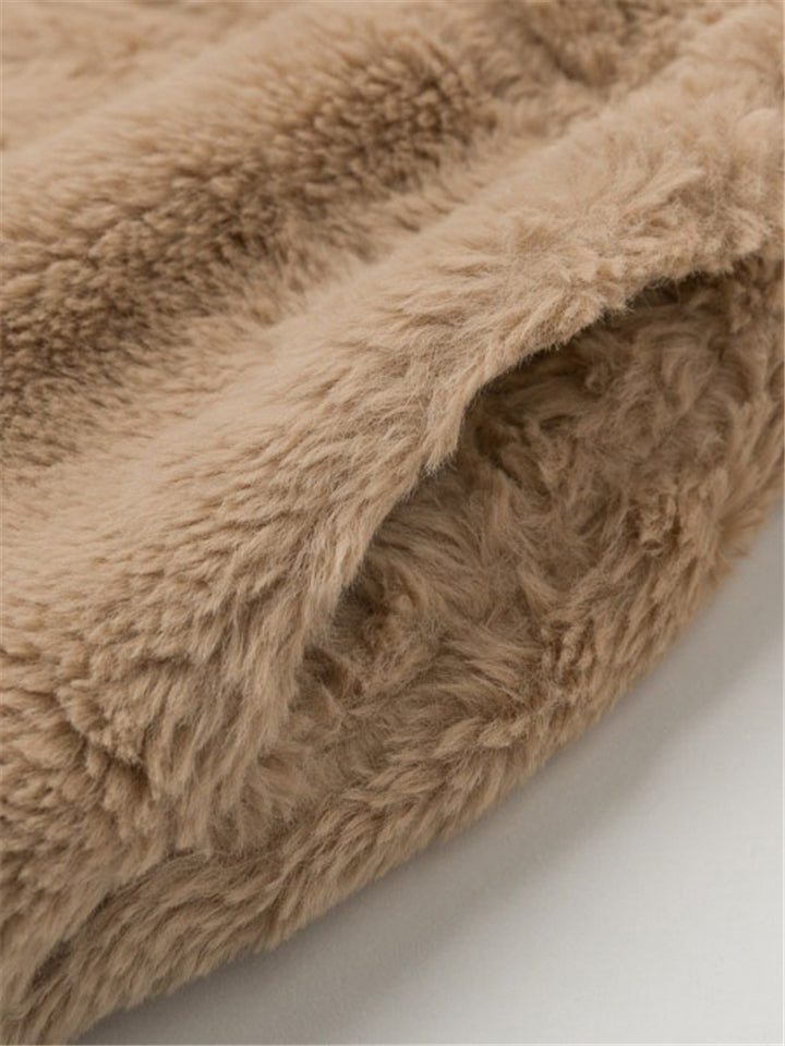 Comfortable Warm Full Zip Fastening Side Pocket Artificial Fur Cropped Coat