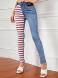 Women's Fashion Contrast Color Slim Fit Denim Jeans