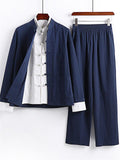 Vintage Style 3-Piece Outfit Retro Button Pocket Shirt + Elastic Waistband Pants