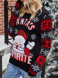 Santa Claus Embroidery Round Neck Pullover Women Knitted Sweater for Christmas Party