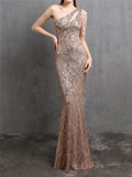 Elegant Sexy Sequins Slim One-Shoulder Evening Dresses