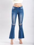 Summer Autumn Casual Style Women Ripped Bell Bottom Denim Jeans