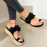 Stylish Toe-Ring Platform Non-Slip Floral Beach Slippers for Women