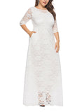 Women's Elegant Plus Size Floral Lace Maxi Pocket Dress for Evening Party