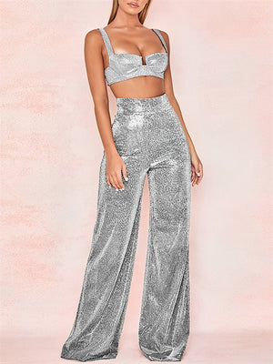 Women's High Waist Loose-fitting Shiny Wide Leg Long Pants