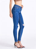 Women's Simple Style Ripped Stretchy Fit Denim Jeans for Summer Autumn