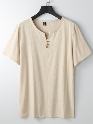 Men's V-Neck Short-Sleeved Linen Shirt