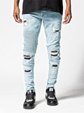 Men's Autumn Winter Ripped Skinny Ins Stylish Patchwork Pants