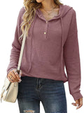 Women's Long-sleeved Button Down Waffle-Knit Hoodies