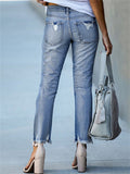 Women's Casual Cozy Elastic Denim Ripped Jeans