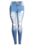 Women's Ripped Stretchy Washed Effect Denim Jeans for Autumn