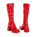 Winter Square Toe Patent Leather Long Boots