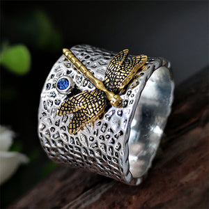 Cute Animal Golden Dainty Dragonfly Silver Ring For Festival