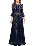 Gorgeous Fitted Waist Flared Sleeve Floral Lace Dress for Evening
