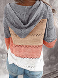 Zip Up Color Block Hooded Cardigan With Ajustable Drawstring