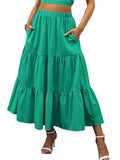 Casual Solid Color Swing Skirts With Pockets