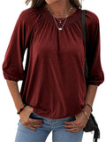 Casual Solid Color Round Neck 3/4 Sleeve T-Shirts