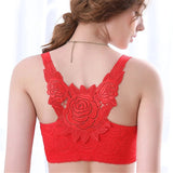 Rose Embroidery Back Front Closure Lace Bras - Red