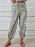 High Waist Drawstring Wide Leg Linen Pants for Women