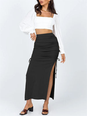 Women's Sexy Elegant Style Lace-up Design Slit Hem Knitted Slim Skirts