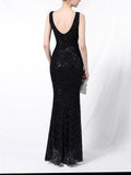 Shiny Sequin Mermaid Backless Formal Gowns