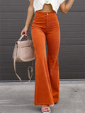 Vintage Bell Bottom Slim Fit High Waist Elegant Lady Corduroy Long Pants