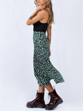 Stylish Elegant Leopard Printed High Waist Zipper Slit Hem Skirts