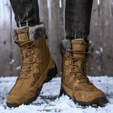 Mens Cozy Warm Genuine Leather Outdoor Snow Boots