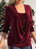 Women's Luxury Contrast Color Sequins Faux Two Shirts