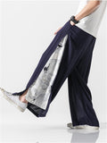 Linen Cotton Elastic Waistband Drawstring Pleated Detailing Crane Print Full Length Pants