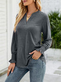 Casual Solid V Neck Lotus Leaf Sleeve Long T-shirts For Women