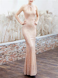 Shiny Sequined Halter Neck Maxi Mermaid Dress for Evening